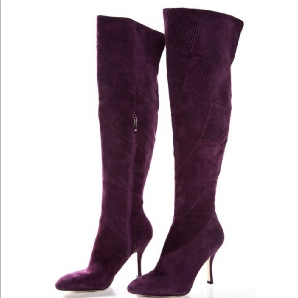 Via Spiga Purple Suede Pointed Toe Knee High Boots